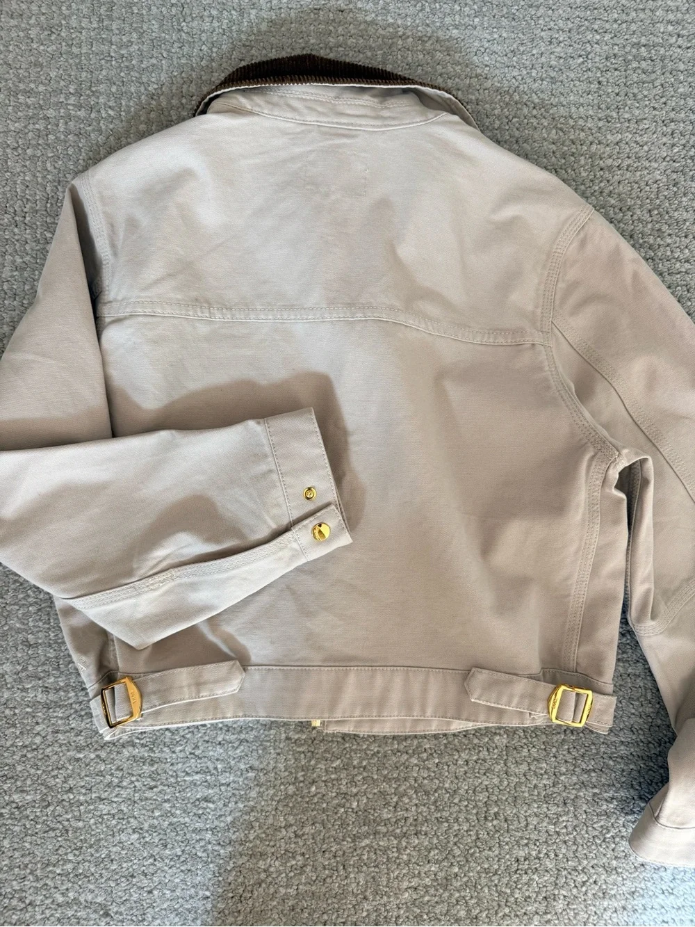 Aritzia TNA Beige Bomber Jacket with Brown Corduroy Collar - Picture 2 of 4